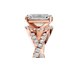 Rose gold Emerald Cut Diamond with Moissanite side stone Halo Twist Band Solitaire Prong Setting Ring_29