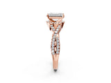 Rose gold Emerald Cut Diamond with Moissanite side stone Halo Twist Band Solitaire Prong Setting Ring_38