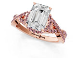 Rose gold Emerald Cut Diamond with Morganite side stone Halo Twist Band Solitaire Prong Setting Ring_13