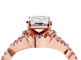 Rose gold Emerald Cut Diamond with Morganite side stone Halo Twist Band Solitaire Prong Setting Ring_16