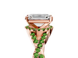 Rose gold Emerald Cut Diamond with Peridot side stone Halo Twist Band Solitaire Prong Setting Ring_29