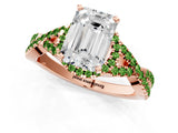 Rose gold Emerald Cut Diamond with Peridot side stone Halo Twist Band Solitaire Prong Setting Ring_37
