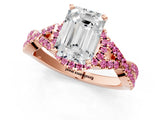 Rose gold Emerald Cut Diamond with Pink Sapphire side stone Halo Twist Band Solitaire Prong Setting Ring_25