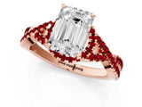 Rose gold Emerald Cut Diamond with Ruby side stone Halo Twist Band Solitaire Prong Setting Ring_25