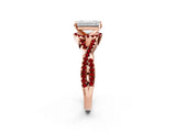 Rose gold Emerald Cut Diamond with Ruby side stone Halo Twist Band Solitaire Prong Setting Ring_26