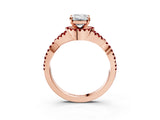 Rose gold Emerald Cut Diamond with Ruby side stone Halo Twist Band Solitaire Prong Setting Ring_27