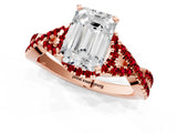 Rose gold Emerald Cut Diamond with Ruby side stone Halo Twist Band Solitaire Prong Setting Ring_37