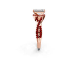 Rose gold Emerald Cut Diamond with Ruby side stone Halo Twist Band Solitaire Prong Setting Ring_38