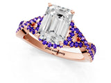 Rose gold Emerald Cut Diamond with Tanzanite side stone Halo Twist Band Solitaire Prong Setting Ring_13