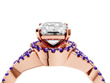 Rose gold Emerald Cut Diamond with Tanzanite side stone Halo Twist Band Solitaire Prong Setting Ring_16