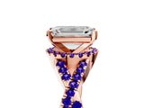 Rose gold Emerald Cut Diamond with Tanzanite side stone Halo Twist Band Solitaire Prong Setting Ring_17