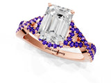 Rose gold Emerald Cut Diamond with Tanzanite side stone Halo Twist Band Solitaire Prong Setting Ring_25