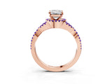 Rose gold Emerald Cut Diamond with Tanzanite side stone Halo Twist Band Solitaire Prong Setting Ring_27