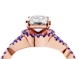 Rose gold Emerald Cut Diamond with Tanzanite side stone Halo Twist Band Solitaire Prong Setting Ring_28