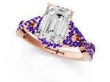 Rose gold Emerald Cut Diamond with Tanzanite side stone Halo Twist Band Solitaire Prong Setting Ring_37