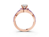 Rose gold Emerald Cut Diamond with Tanzanite side stone Halo Twist Band Solitaire Prong Setting Ring_39