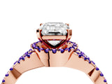 Rose gold Emerald Cut Diamond with Tanzanite side stone Halo Twist Band Solitaire Prong Setting Ring_40