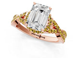 Rose gold Emerald Cut Diamond with Yellow Sapphire side stone Halo Twist Band Solitaire Prong Setting Ring_13
