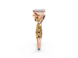 Rose gold Emerald Cut Diamond with Yellow Sapphire side stone Halo Twist Band Solitaire Prong Setting Ring_14