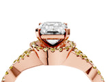 Rose gold Emerald Cut Diamond with Yellow Sapphire side stone Halo Twist Band Solitaire Prong Setting Ring_16