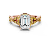 Rose gold Emerald Cut Diamond with Yellow Sapphire side stone Halo Twist Band Solitaire Prong Setting Ring_24