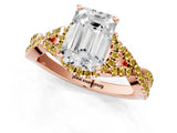 Rose gold Emerald Cut Diamond with Yellow Sapphire side stone Halo Twist Band Solitaire Prong Setting Ring_25