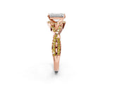 Rose gold Emerald Cut Diamond with Yellow Sapphire side stone Halo Twist Band Solitaire Prong Setting Ring_26