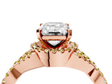Rose gold Emerald Cut Diamond with Yellow Sapphire side stone Halo Twist Band Solitaire Prong Setting Ring_28