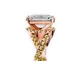 Rose gold Emerald Cut Diamond with Yellow Sapphire side stone Halo Twist Band Solitaire Prong Setting Ring_29