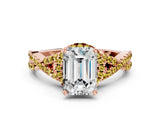 Rose gold Emerald Cut Diamond with Yellow Sapphire side stone Halo Twist Band Solitaire Prong Setting Ring_36