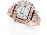 Rose gold Emerald Cut Double Halo Diamond Engagement Ring with Pave Band and Four-Prong Setting 1
