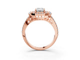 Rose gold Emerald Cut Double Halo Diamond Engagement Ring with Pave Band and Four-Prong Setting 3