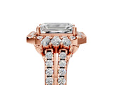 Rose gold Emerald Cut Double Halo Diamond Engagement Ring with Pave Band and Four-Prong Setting 5
