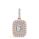 Rose gold Emerald Cut Double Halo Diamond Pendant with Prong Setting 1