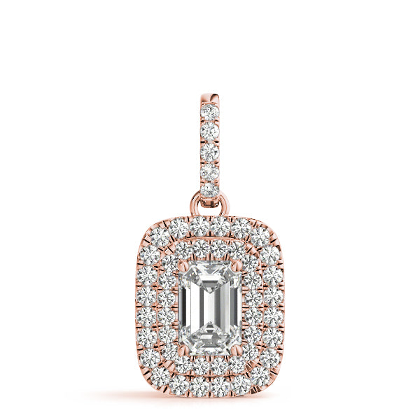 Rose gold Emerald Cut Double Halo Diamond Pendant with Prong Setting
