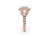 Rose gold Emerald Cut Double Halo Split Shank Diamond Ring with Prong Setting_51