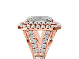 Rose gold Emerald Cut Double Halo Split Shank Diamond Ring with Prong Setting_54