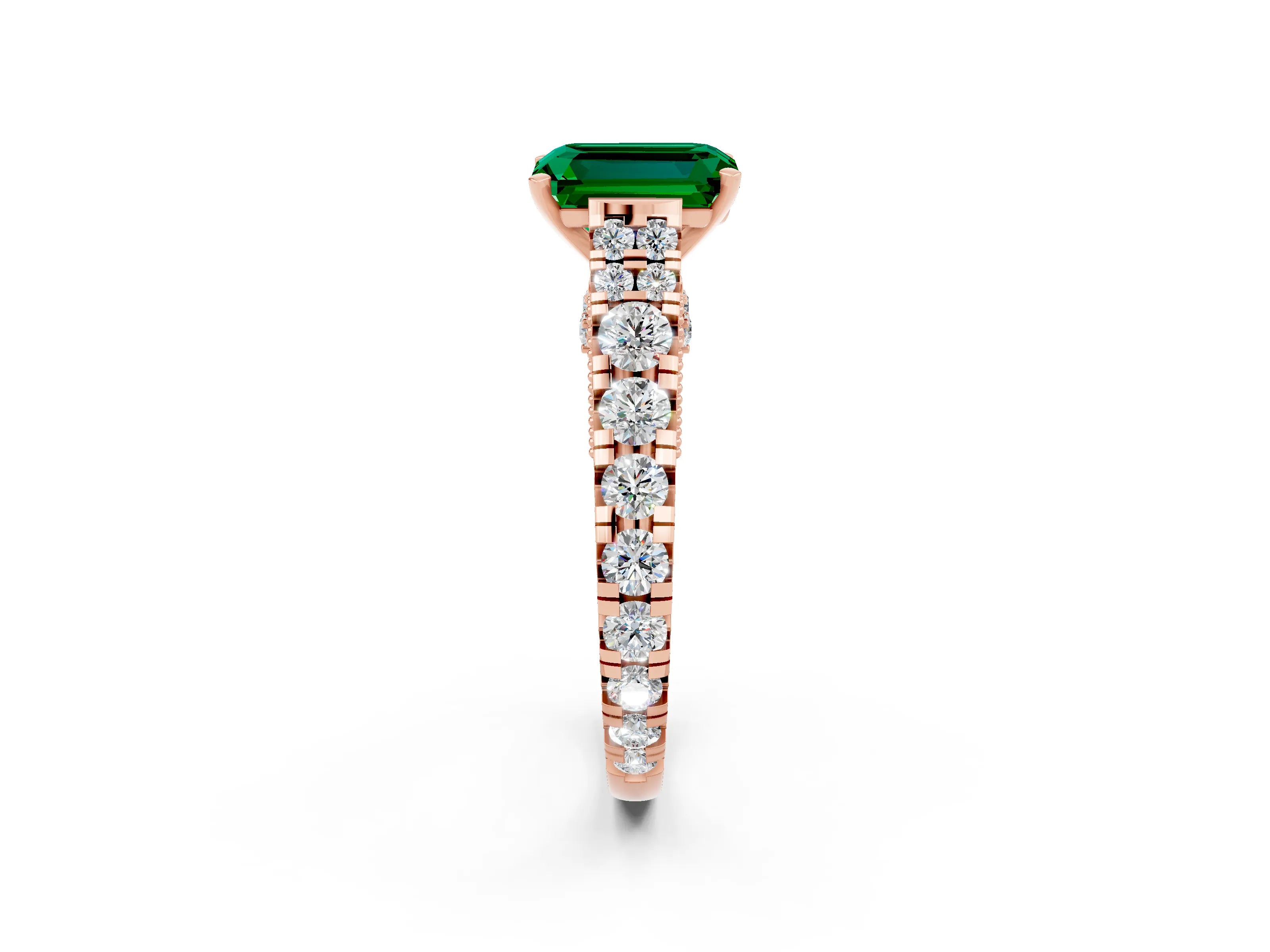 Rose gold Emerald Cut Emerald Classic Solitaire Ring with Pavé Band and Four-Prong Setting_2