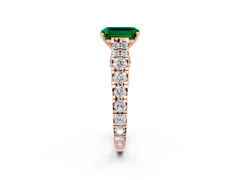 Rose gold Emerald Cut Emerald Classic Solitaire Ring with Pavé Band and Four-Prong Setting_2