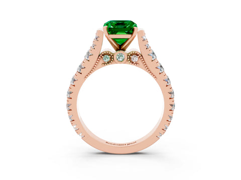 Rose gold Emerald Cut Emerald Classic Solitaire Ring with Pavé Band and Four-Prong Setting_3