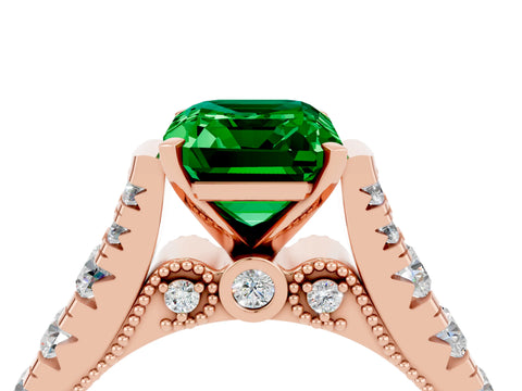 Rose gold Emerald Cut Emerald Classic Solitaire Ring with Pavé Band and Four-Prong Setting_4