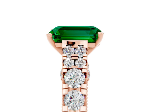 Rose gold Emerald Cut Emerald Classic Solitaire Ring with Pavé Band and Four-Prong Setting_5
