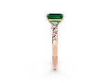 Rose gold Emerald Cut Emerald Cluster Side Stone Solitaire Ring with Prong Setting_26