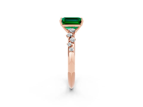 Rose gold Emerald Cut Emerald Cluster Side Stone Solitaire Ring with Prong Setting_26