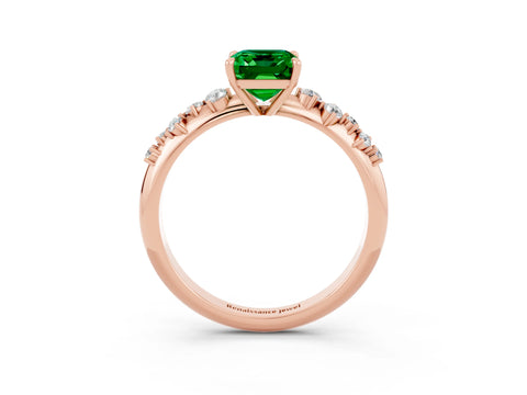 Rose gold Emerald Cut Emerald Cluster Side Stone Solitaire Ring with Prong Setting_27