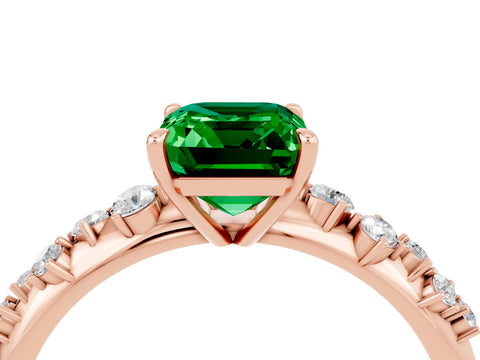 Rose gold Emerald Cut Emerald Cluster Side Stone Solitaire Ring with Prong Setting_28