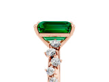 Rose gold Emerald Cut Emerald Cluster Side Stone Solitaire Ring with Prong Setting_29