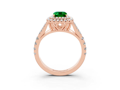Rose gold Emerald Cut Emerald Double Halo Ring with Split Shank and Prong Setting_15