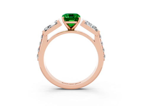 Rose gold Emerald Cut Emerald Engagement Ring with Baguette Side Stones and Channel Set Band_3
