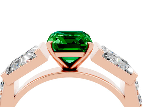 Rose gold Emerald Cut Emerald Engagement Ring with Baguette Side Stones and Channel Set Band_4